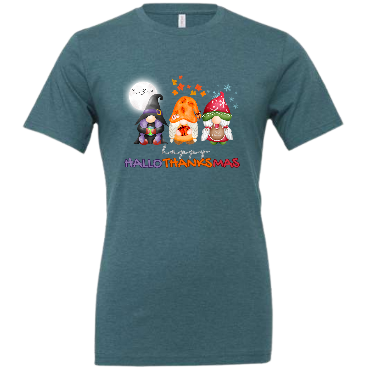 Happy HalloThanksMas Gnomes - Unisex Tee - Blues