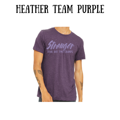 stronger than day two cramps - unisex tee - pinks, purples, neutrals