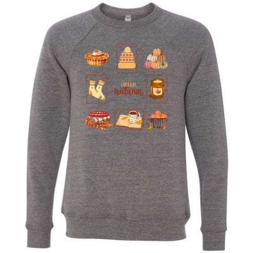 Hello Autumn - Sponge Fleece Raglan Sweatshirt - Greens, Neutrals