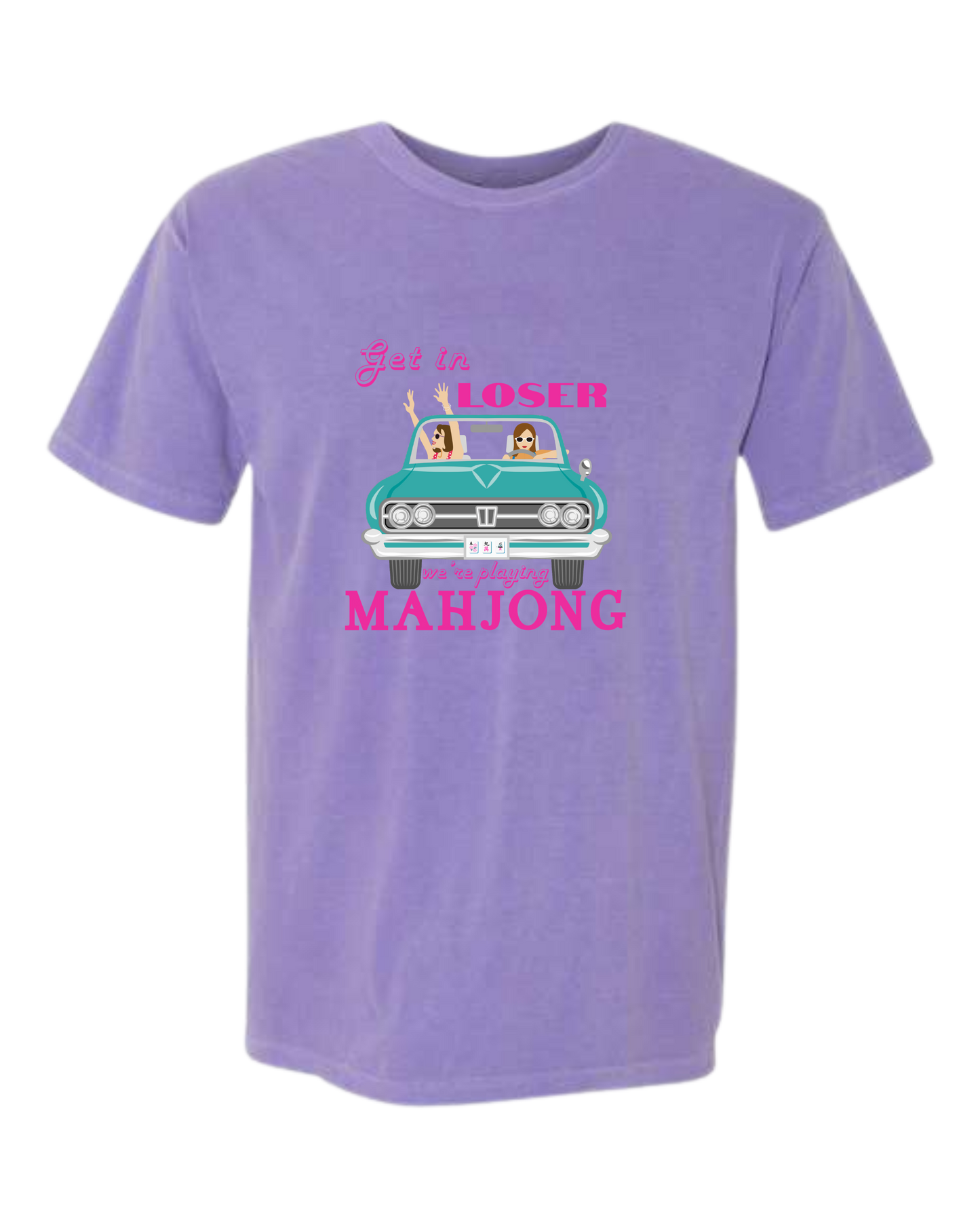 Get in Loser We're Playing Mahjong - Comfort Colors - Heavyweight Unisex Tee - Pinks & Purples
