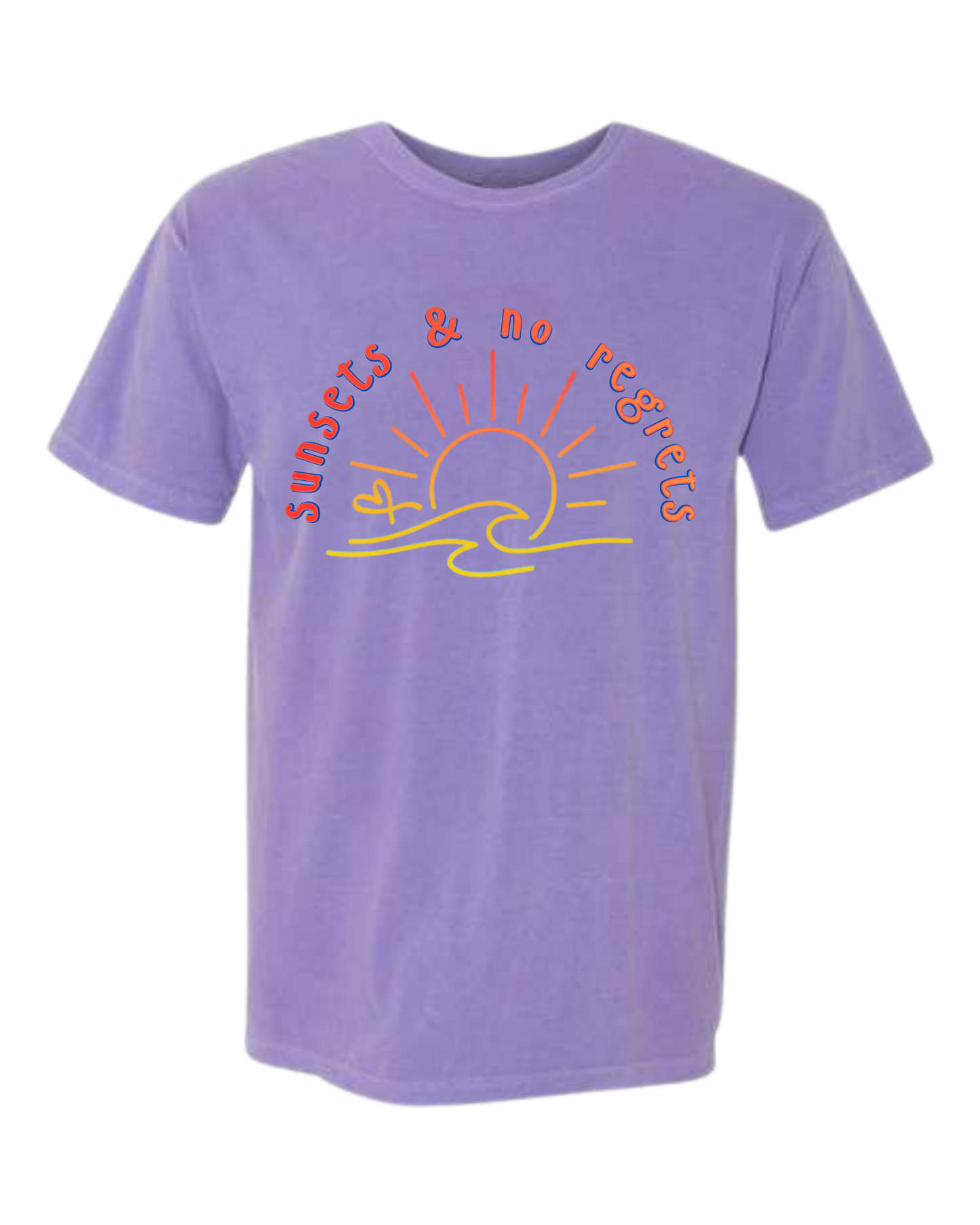 Sunsets & No Regrets - Comfort Colors - Heavyweight Unisex Tee - Pinks & Purples
