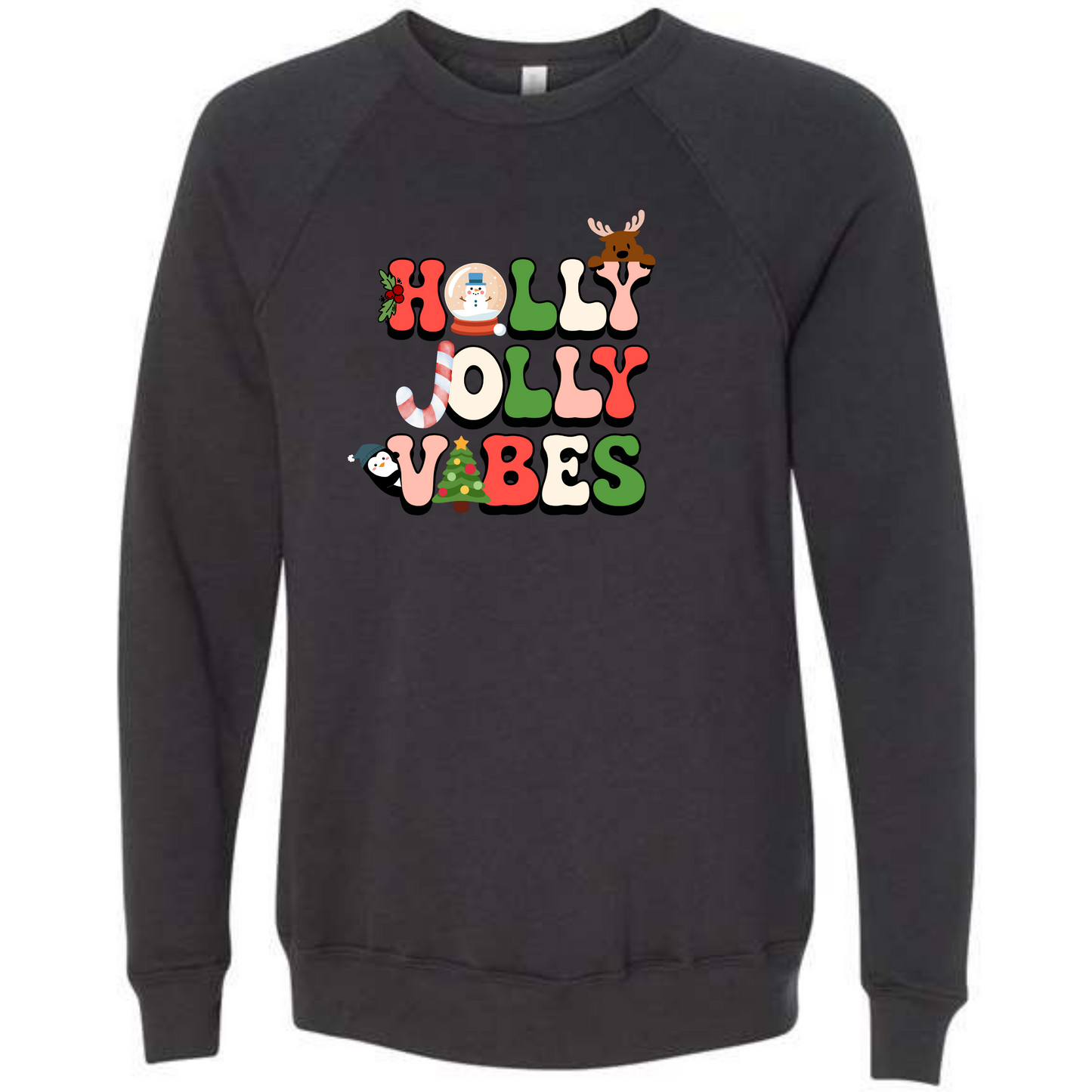 Holly Jolly Vibes - Sponge Fleece Raglan Sweatshirt - Greens, Neutrals