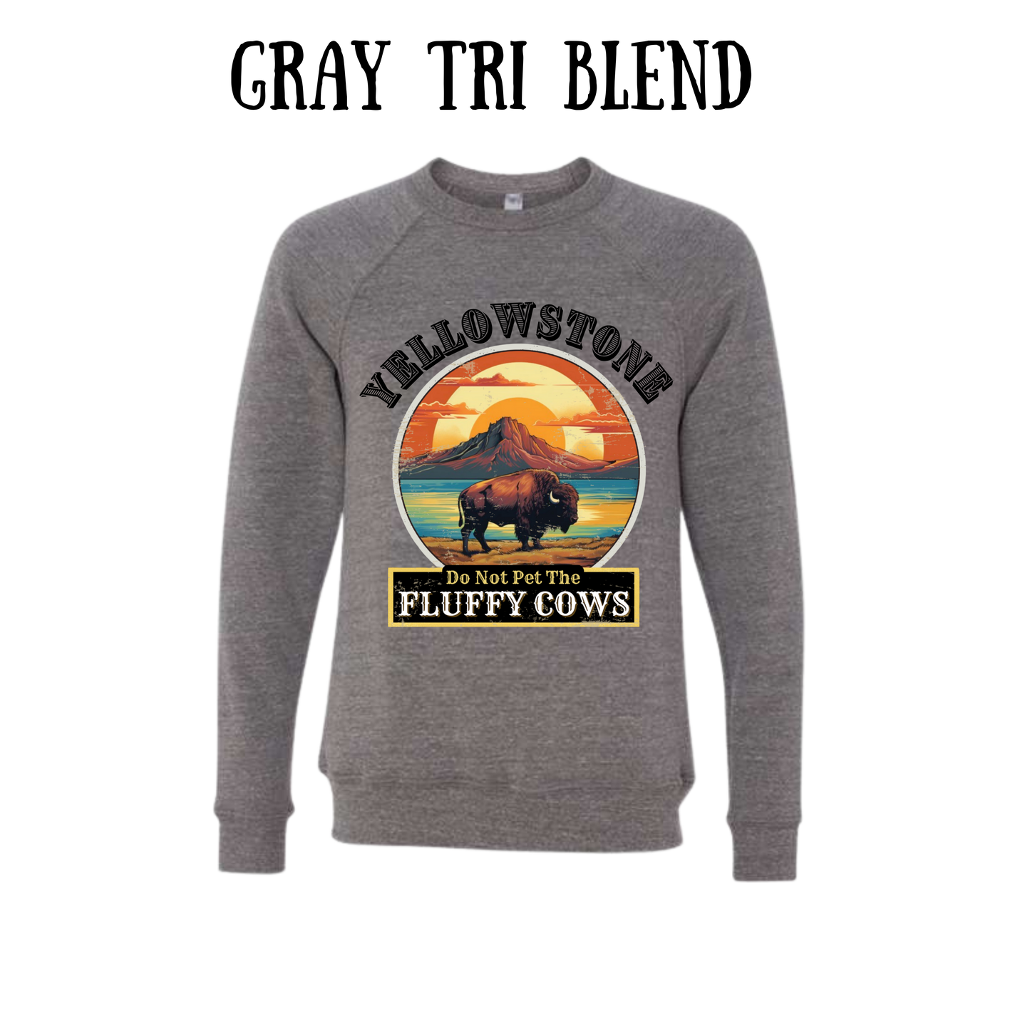 CP - Yellowstone: Fluffy Cows - Sponge Fleece Raglan Sweatshirt - Greens, Neutrals