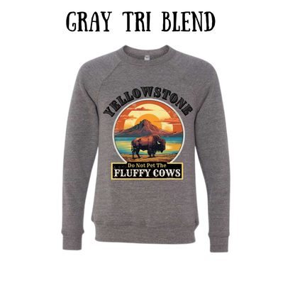 CP - Yellowstone: Fluffy Cows - Sponge Fleece Raglan Sweatshirt - Greens, Neutrals
