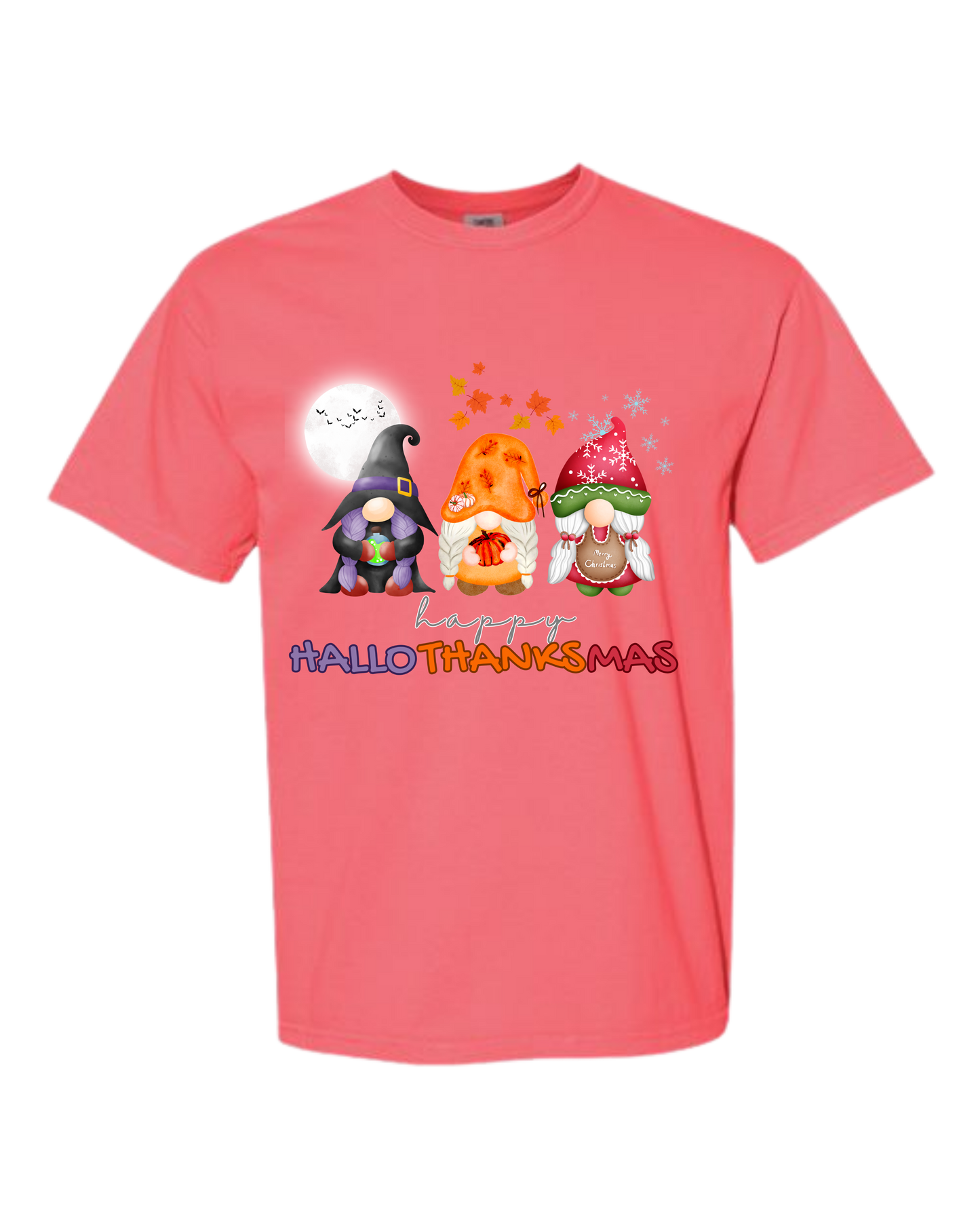 Happy HalloThanksMas Gnomes - Comfort Colors - Heavyweight Unisex Tee - Pinks, Purples