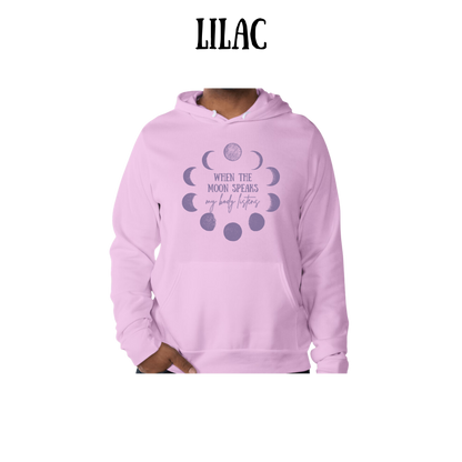 when the moon speaks - sponge fleece hoodie - blues, purples