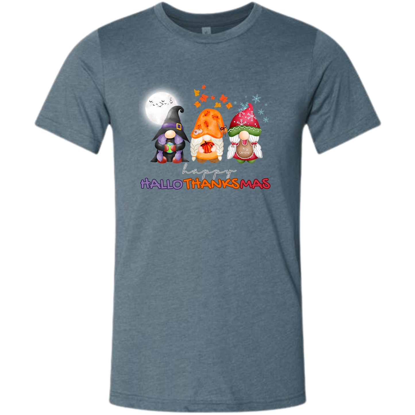 Happy HalloThanksMas Gnomes - Unisex Tee - Blues