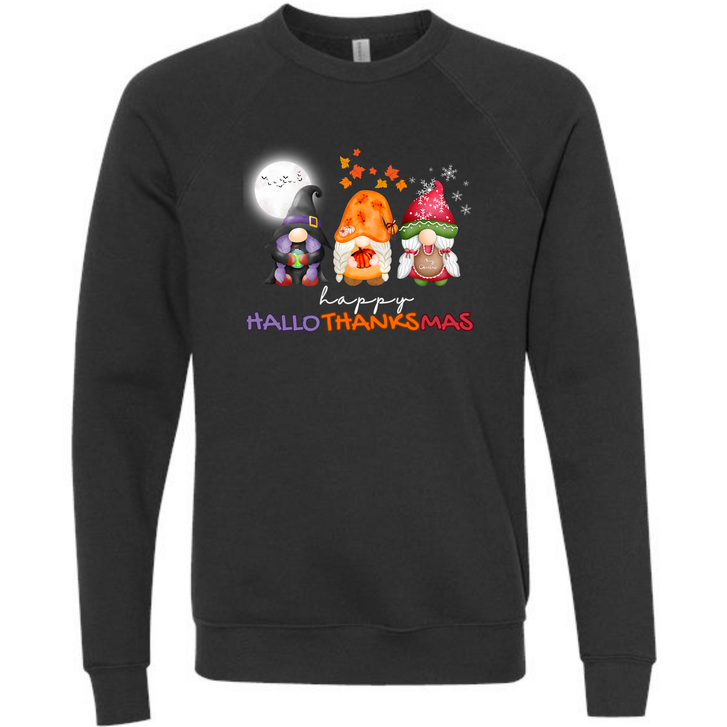 Happy Hallothanksmas Gnomes- Sponge Fleece Raglan Sweatshirt - Greens, Neutrals