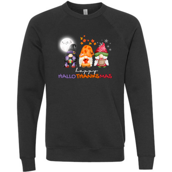 Happy Hallothanksmas Gnomes- Sponge Fleece Raglan Sweatshirt - Greens, Neutrals