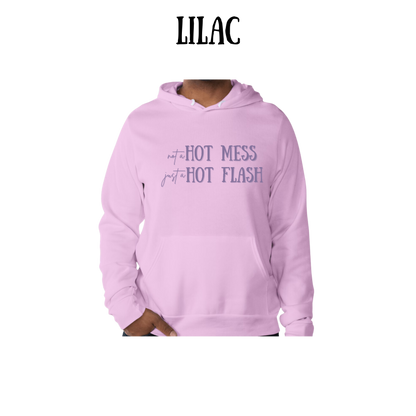 not a hot mess just a hot flash - sponge fleece hoodie - blues, purples