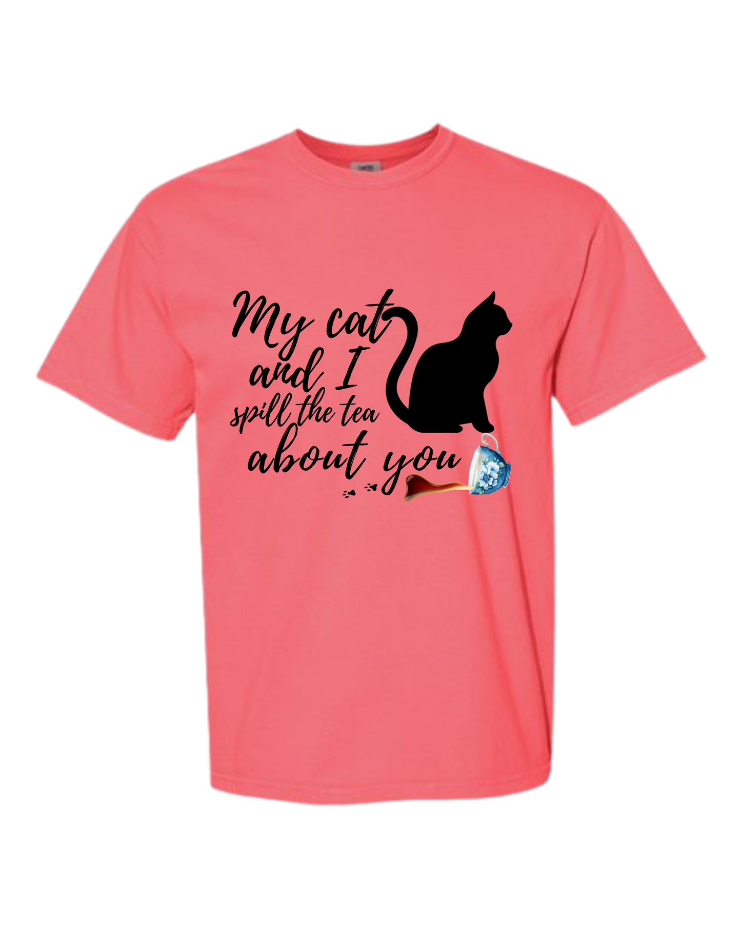 My Cat and I spill the tea about you - Comfort Colors - Heavyweight Unisex Tee - Pinks & Purples