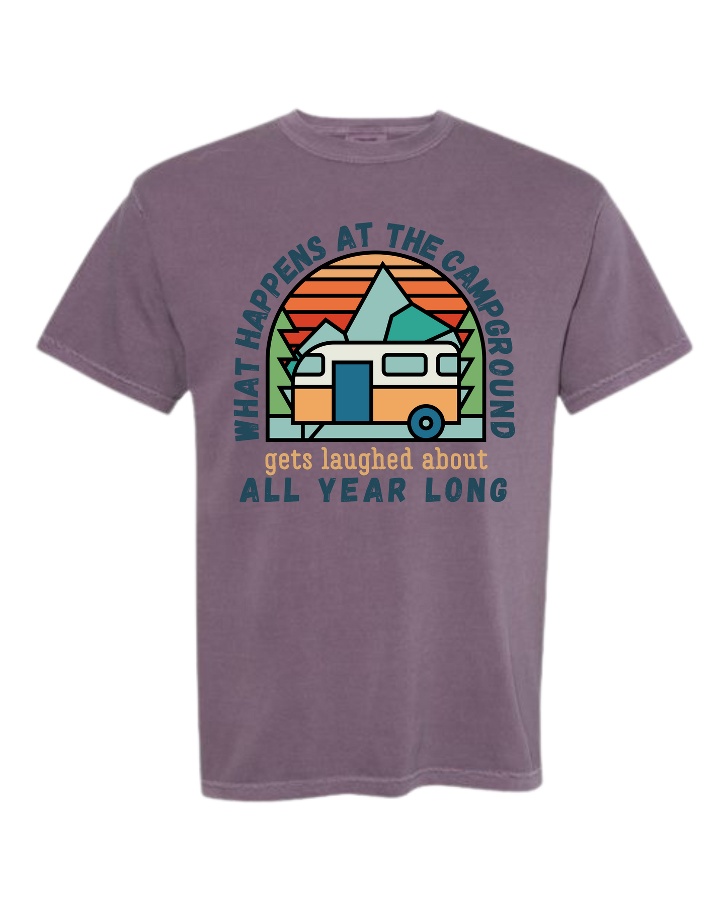 What Happens At The Campground - Comfort Colors - Heavyweight Unisex Tee - Pinks & Purples