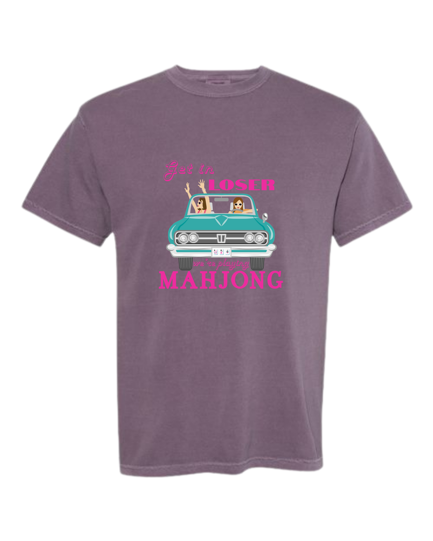 Get in Loser We're Playing Mahjong - Comfort Colors - Heavyweight Unisex Tee - Pinks & Purples