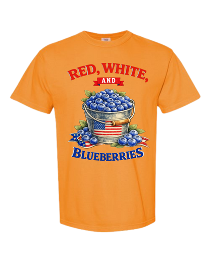 Red, White, And Blueberries - Comfort Colors - Heavyweight Unisex Tee - Yellows, Oranges, Reds