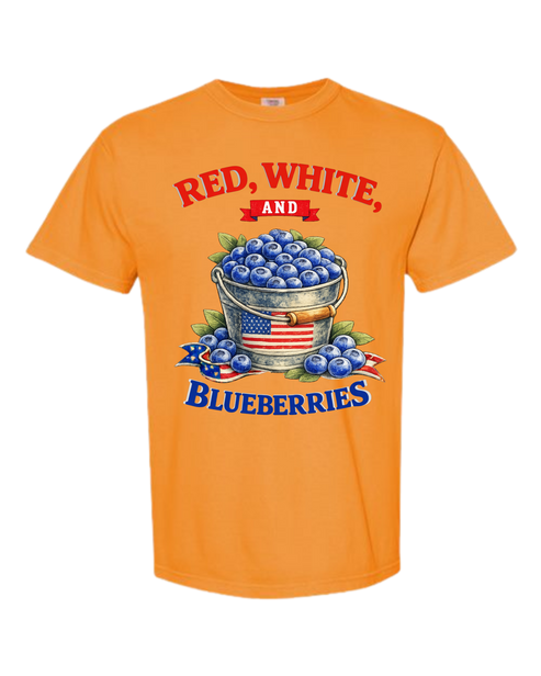 Red, White, And Blueberries - Comfort Colors - Heavyweight Unisex Tee - Yellows, Oranges, Reds