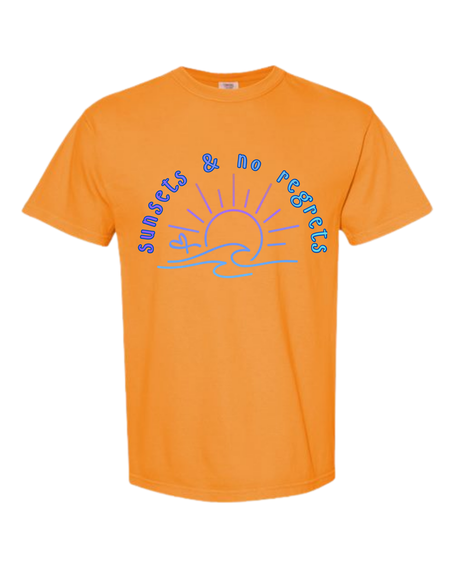 Sunsets & No Regrets - Comfort Colors - Heavyweight Unisex Tee - Yellows, Oranges, Reds
