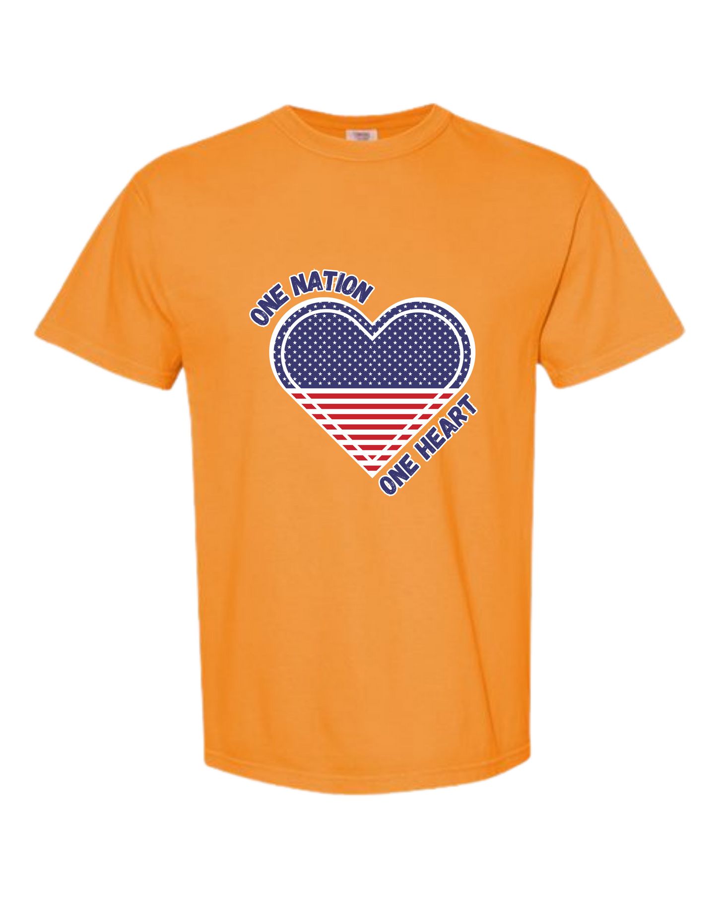 One Nation One Heart - Comfort Colors - Heavyweight Unisex Tee - Yellows, Oranges, Reds