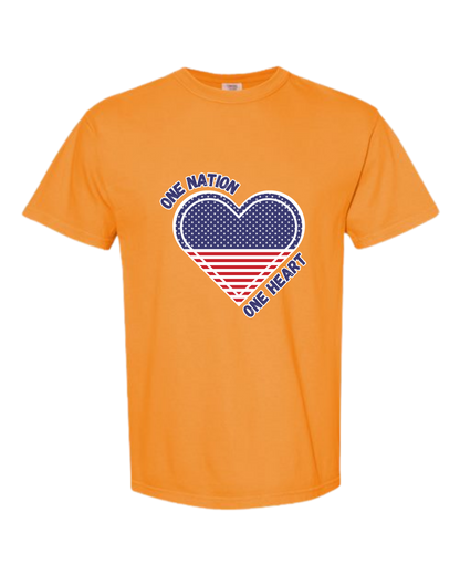 One Nation One Heart - Comfort Colors - Heavyweight Unisex Tee - Yellows, Oranges, Reds