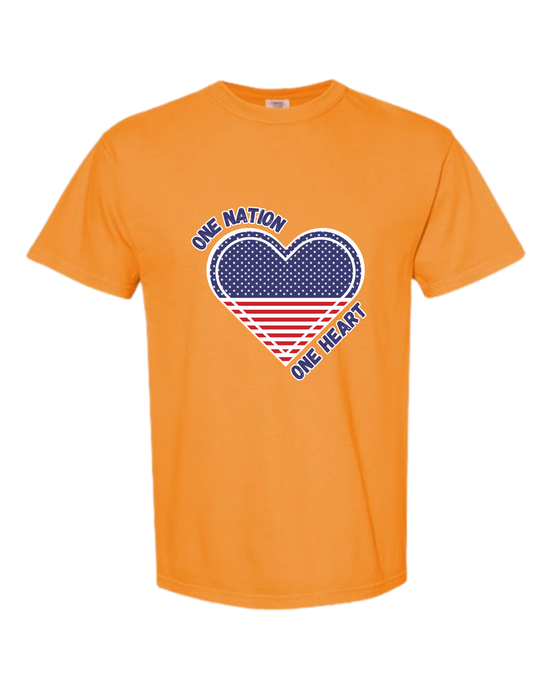 One Nation One Heart - Comfort Colors - Heavyweight Unisex Tee - Yellows, Oranges, Reds