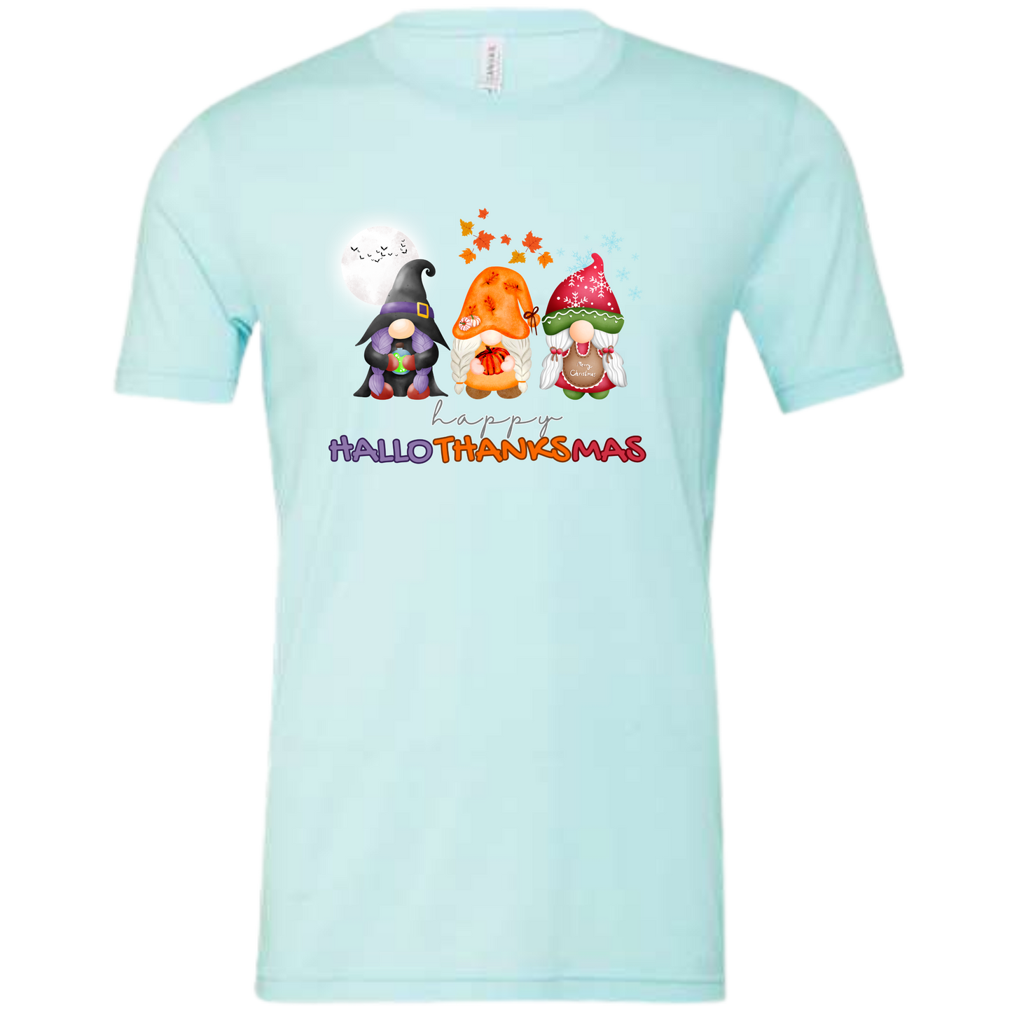 Happy HalloThanksMas Gnomes - Unisex Tee - Blues