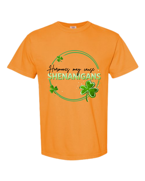 Hormones May Cause Shenanigans - Comfort Colors - Heavyweight Unisex Tee - Yellows, Oranges, Reds