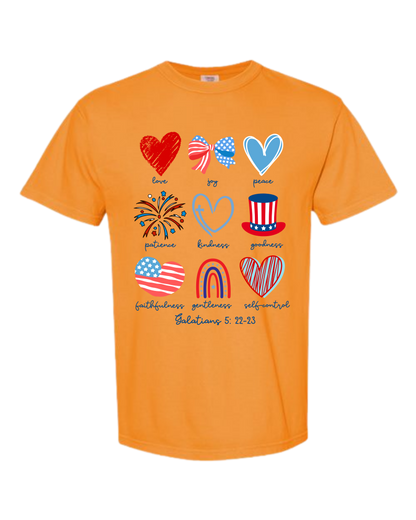 Galatians 5 - Patriotic - Comfort Colors - Heavyweight Unisex Tee - Yellows, Oranges, Reds