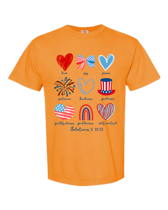 Galatians 5 - Patriotic - Comfort Colors - Heavyweight Unisex Tee - Yellows, Oranges, Reds