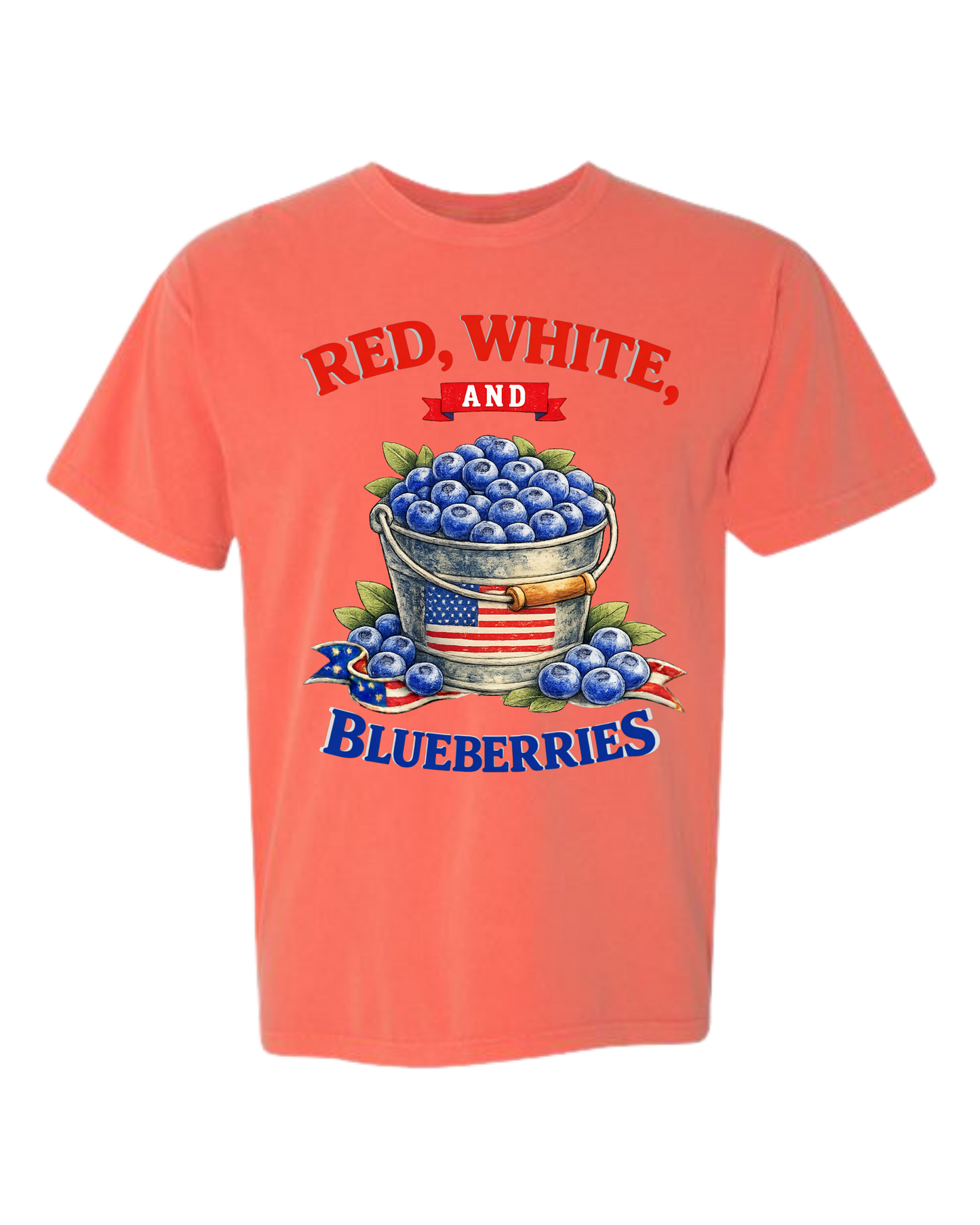 Red, White, And Blueberries - Comfort Colors - Heavyweight Unisex Tee - Yellows, Oranges, Reds