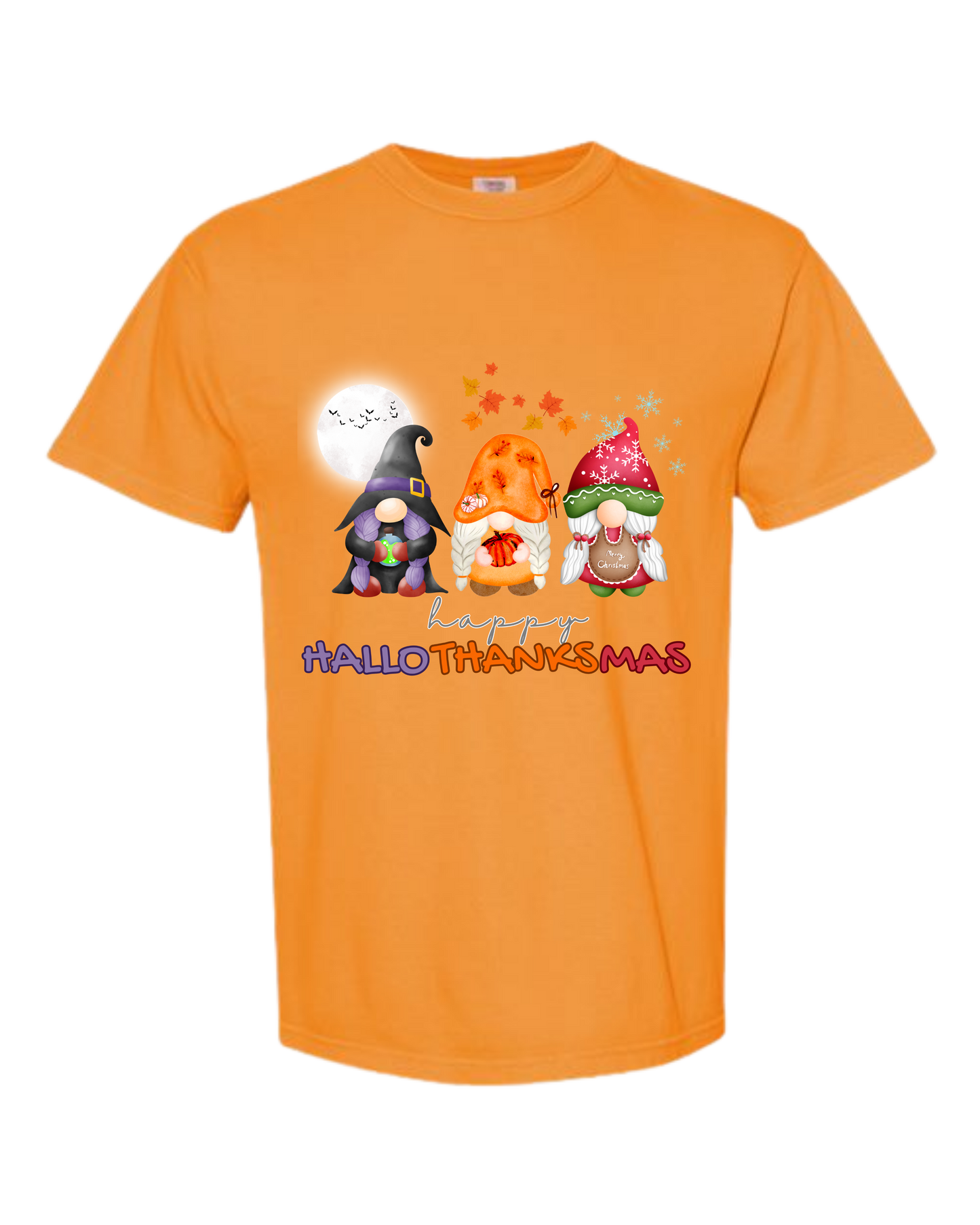 Happy HalloThanksMas Gnomes - Comfort Colors - Heavyweight Unisex Tee - Yellows, Oranges