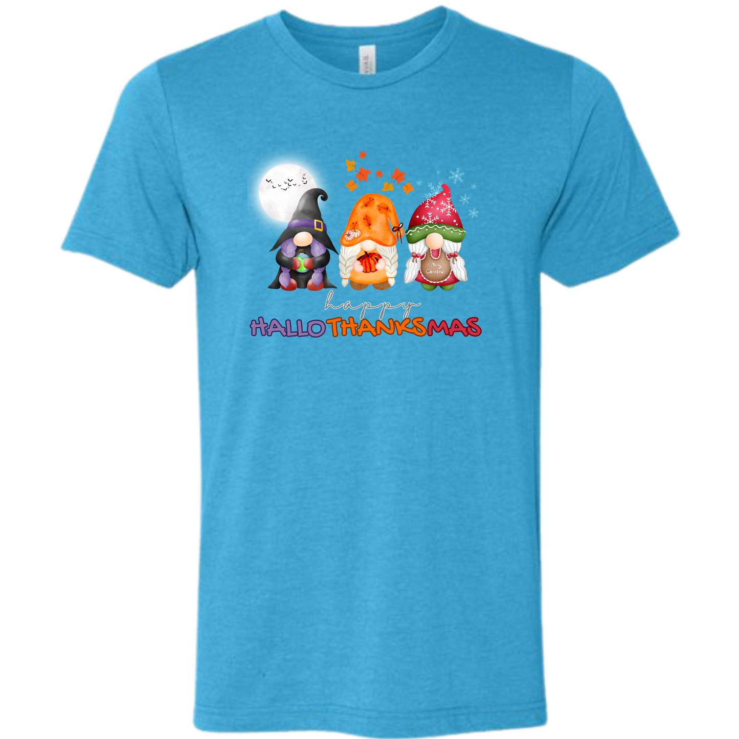 Happy HalloThanksMas Gnomes - Unisex Tee - Blues