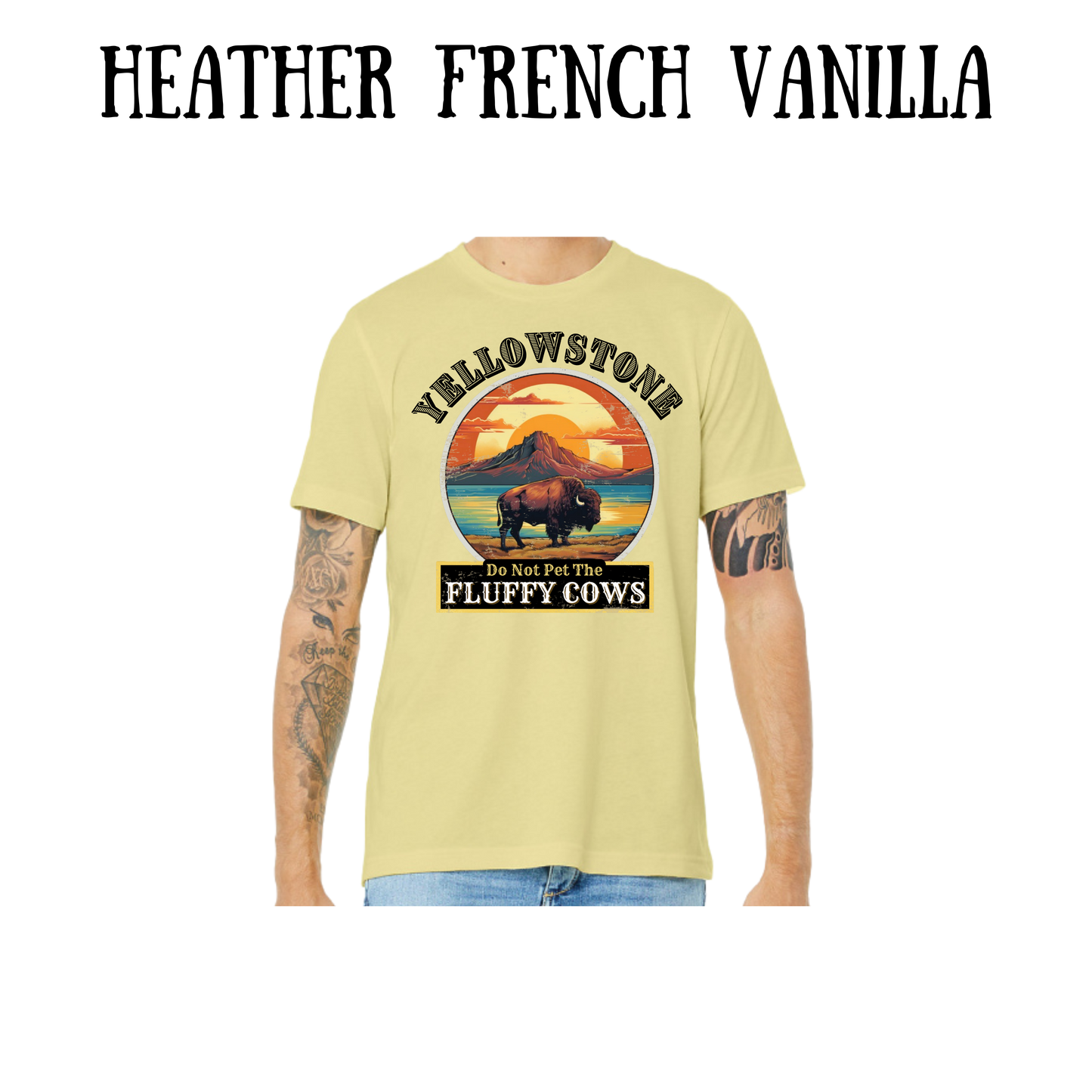 CP - Yellowstone: Fluffy Cows - Unisex Tee - Yellows, Oranges, Reds