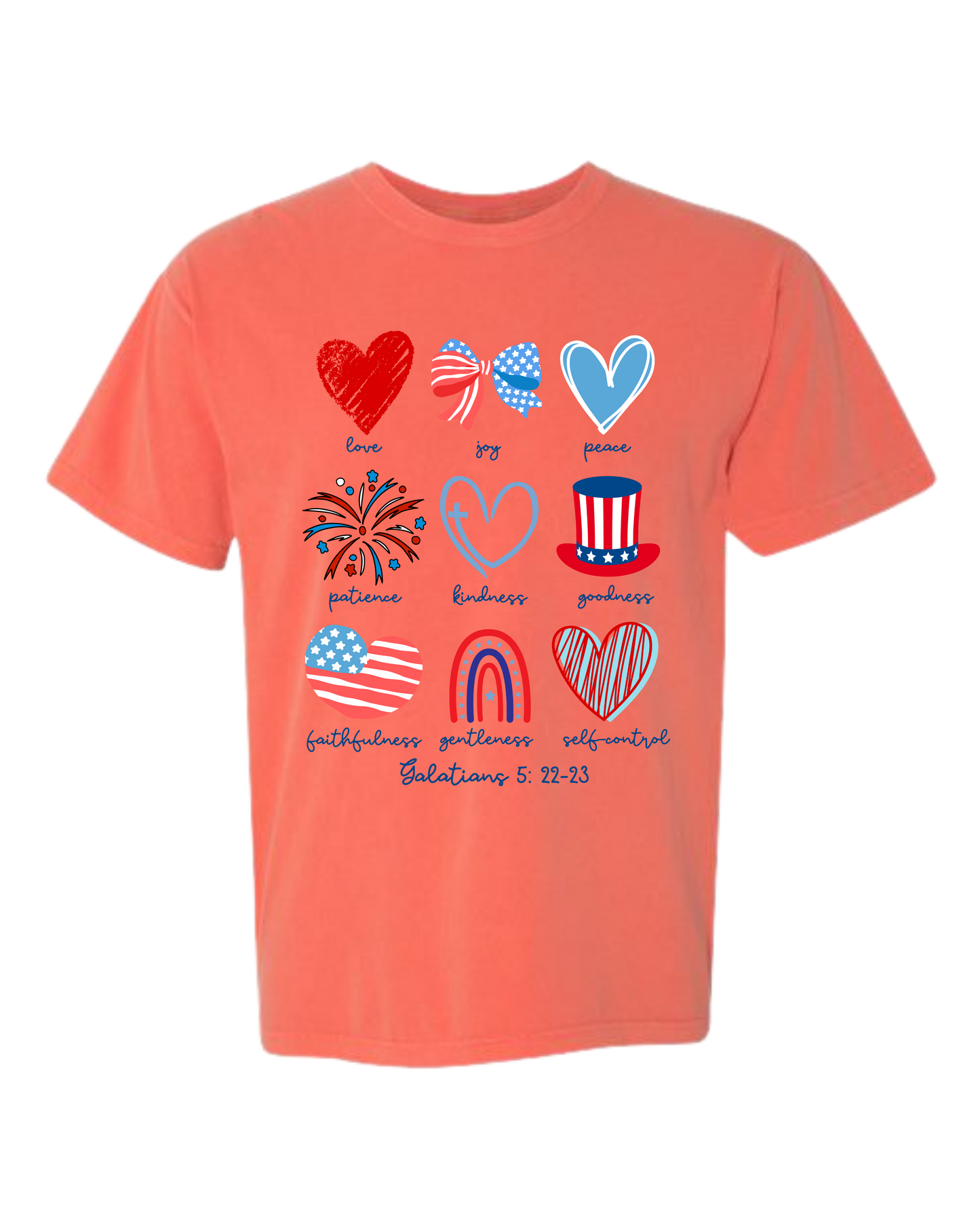 Galatians 5 - Patriotic - Comfort Colors - Heavyweight Unisex Tee - Yellows, Oranges, Reds