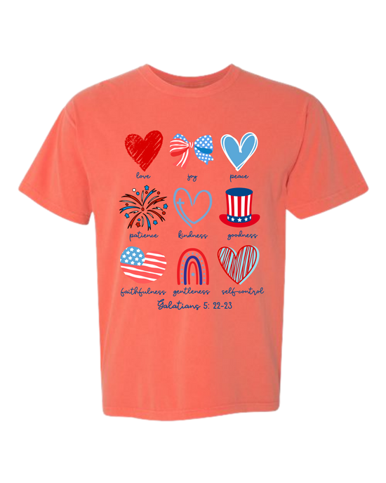 Galatians 5 - Patriotic - Comfort Colors - Heavyweight Unisex Tee - Yellows, Oranges, Reds