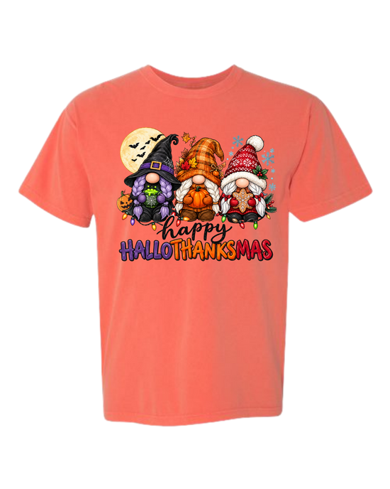 Happy HalloThanksMas Gnomes - Comfort Colors - Heavyweight Unisex Tee - Yellows, Oranges