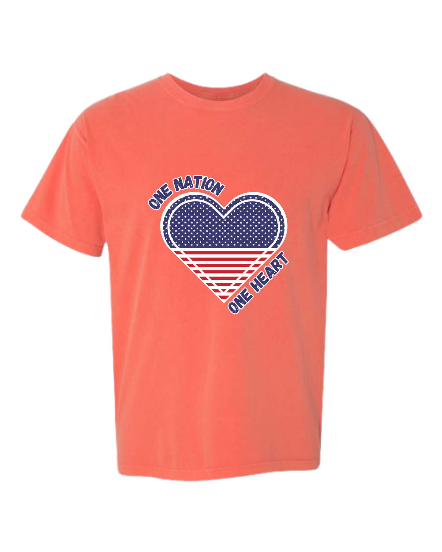 One Nation One Heart - Comfort Colors - Heavyweight Unisex Tee - Yellows, Oranges, Reds