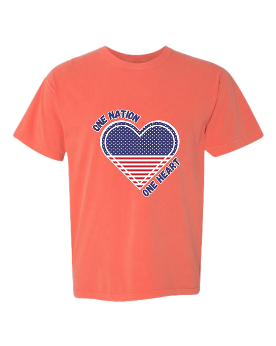 One Nation One Heart - Comfort Colors - Heavyweight Unisex Tee - Yellows, Oranges, Reds