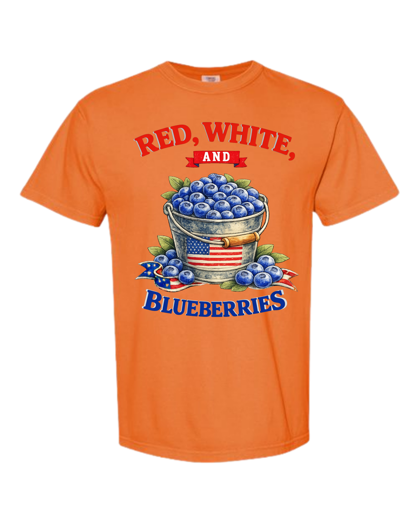 Red, White, And Blueberries - Comfort Colors - Heavyweight Unisex Tee - Yellows, Oranges, Reds
