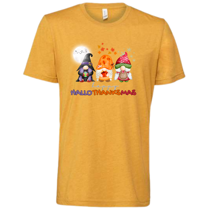 Happy HalloThanksMas Gnomes - Unisex Tee - Yellows