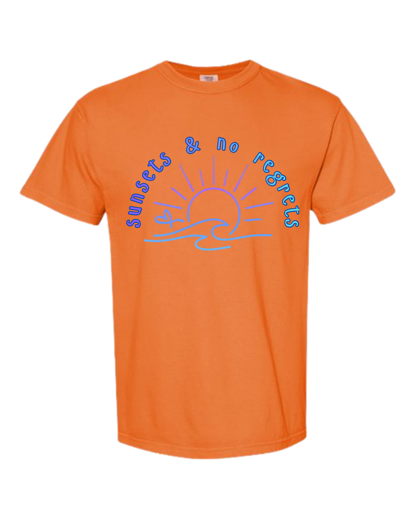 Sunsets & No Regrets - Comfort Colors - Heavyweight Unisex Tee - Yellows, Oranges, Reds