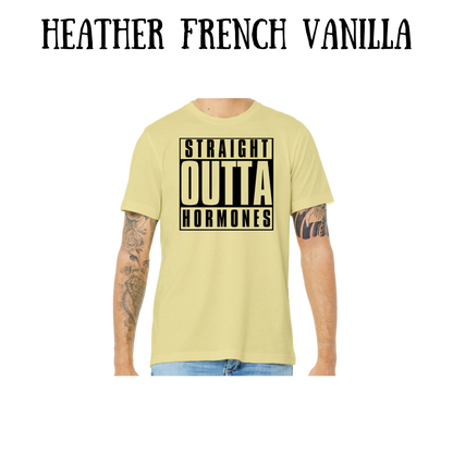 straight outta hormones - unisex tee - yellows, oranges, reds