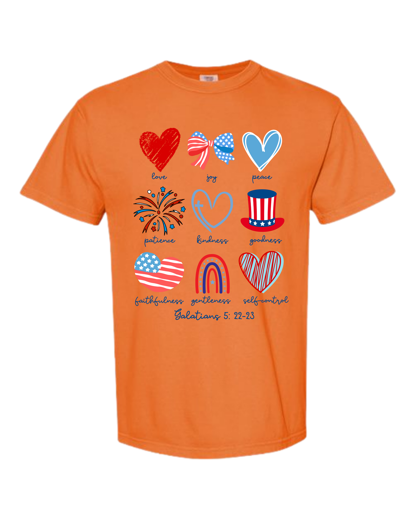 Galatians 5 - Patriotic - Comfort Colors - Heavyweight Unisex Tee - Yellows, Oranges, Reds