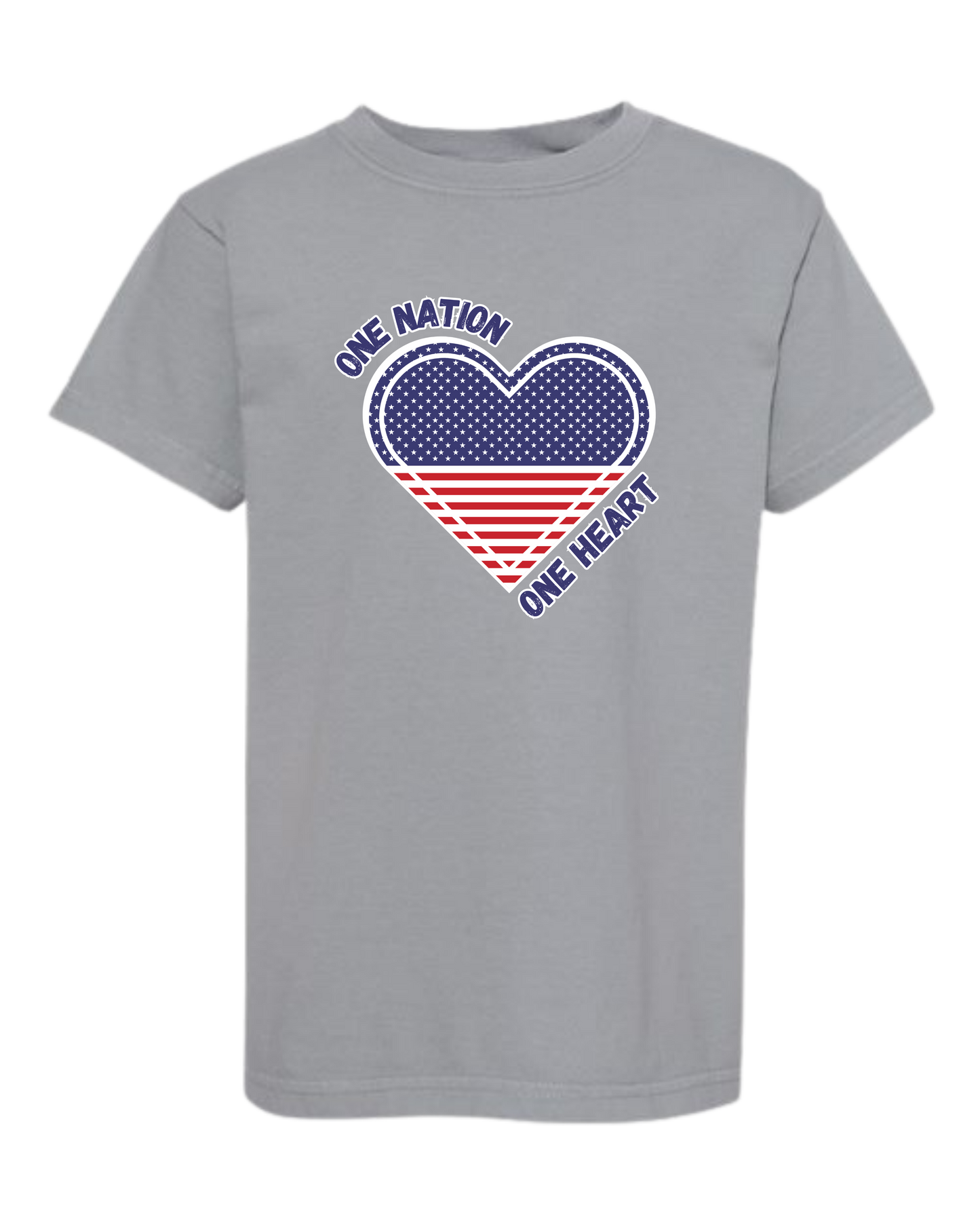 One Nation One Heart - Comfort Colors - Heavyweight Youth Tee - Neutral Colors & Blues
