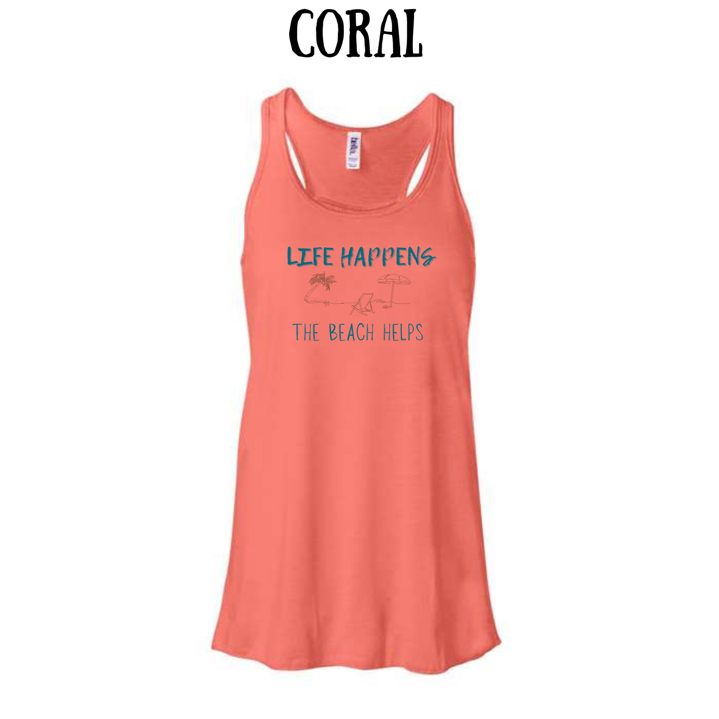 VP - Life Happens the Beach Helps - Women's Flowy Racerback Tank