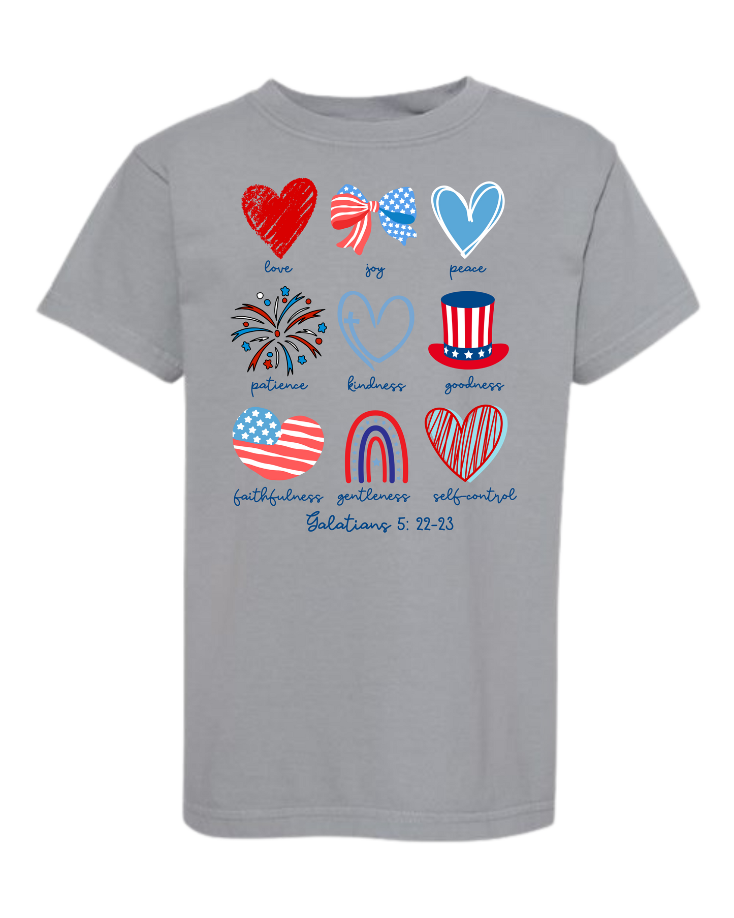 Galatians 5 - Patriotic - Comfort Colors - Heavyweight Youth Tee - Neutral Colors & Blues