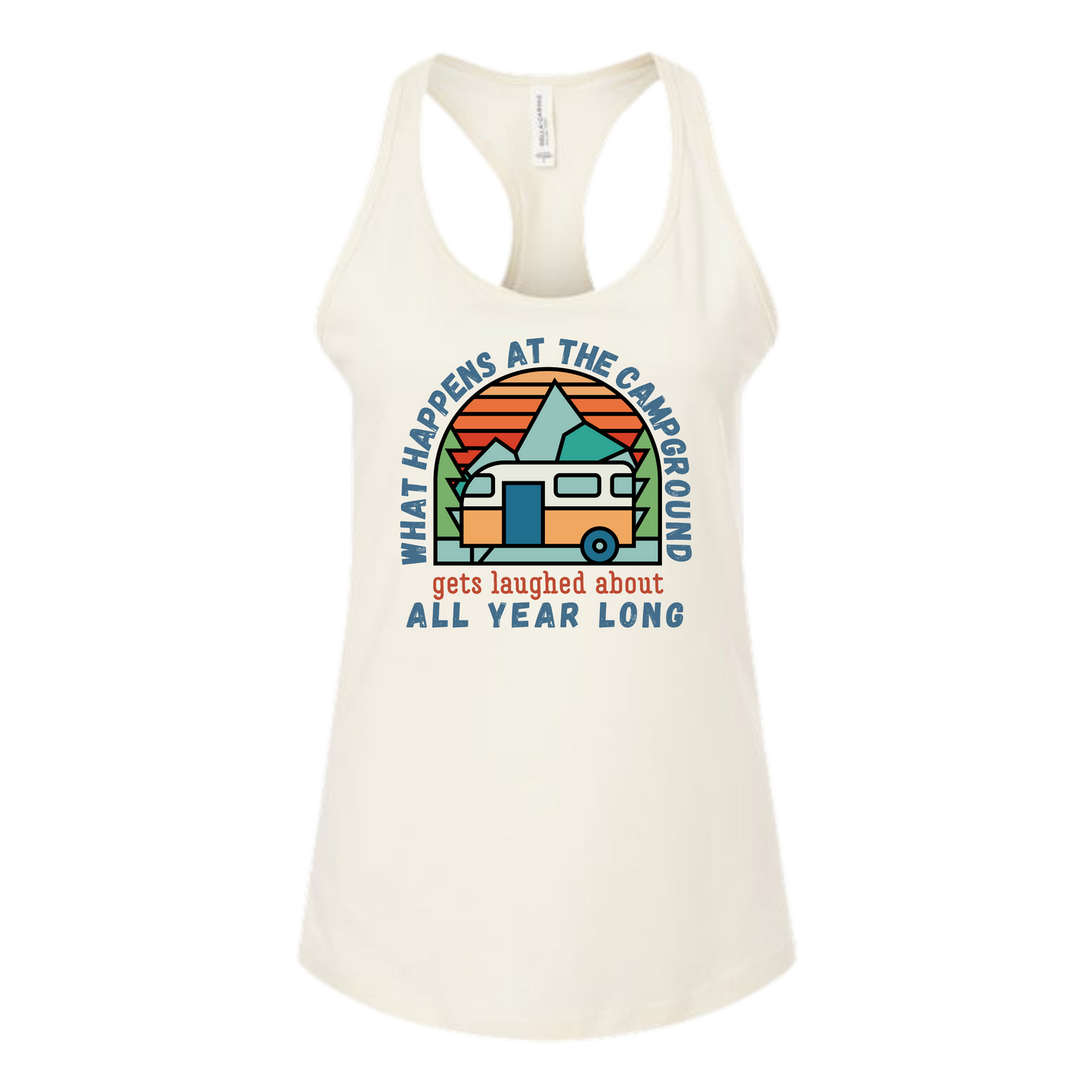 What Happens At The Campground - Bella+Canvas - Women's Jersey Racerback Tank