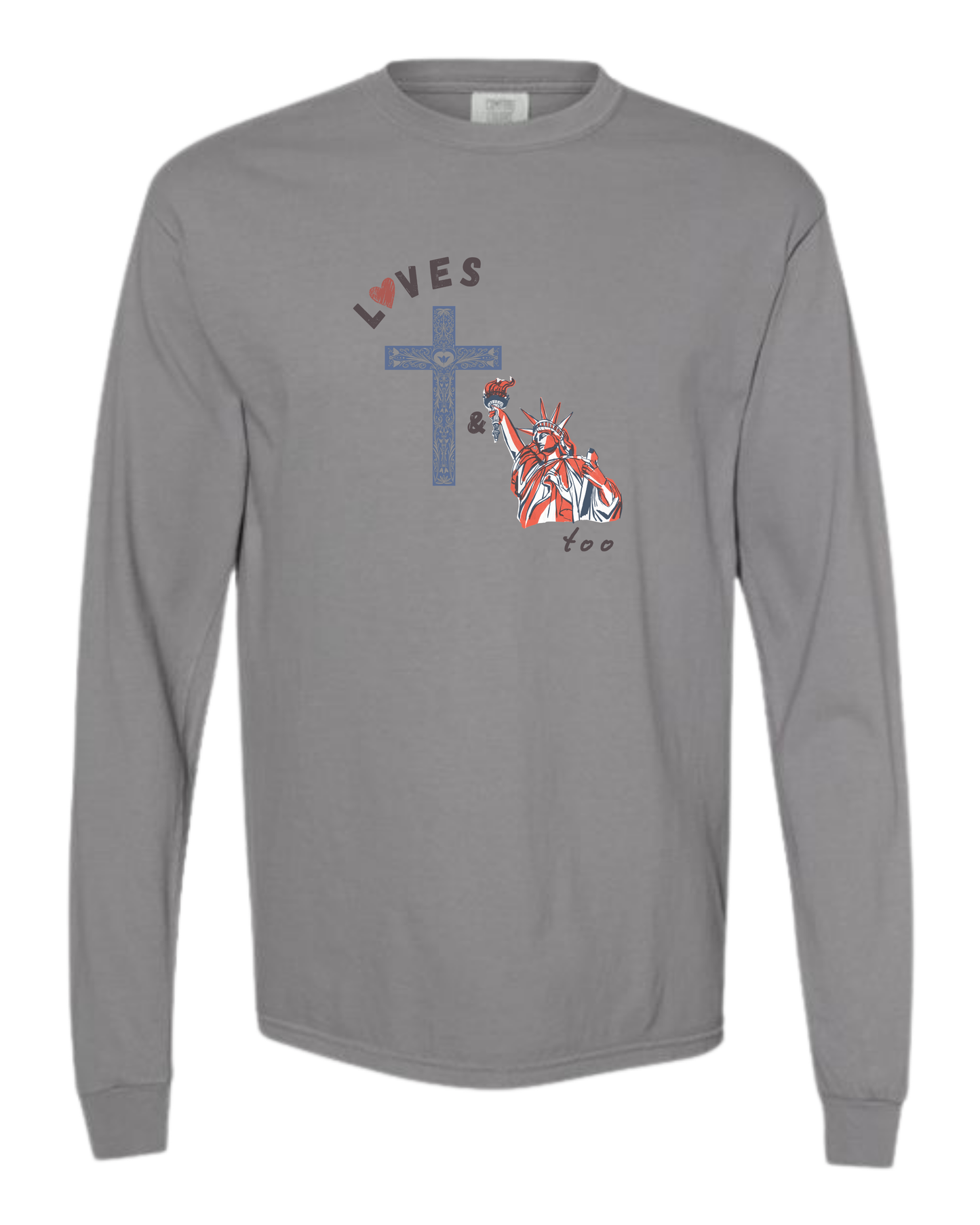 Loves Jesus & America too - Comfort Colors - Heavyweight Long Sleeve Tee - Neutral Colors