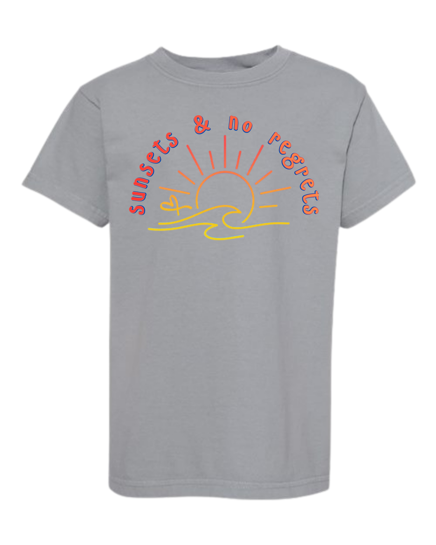 Sunsets & No Regrets - Comfort Colors - Heavyweight Youth Tee - Neutral Colors & Blues
