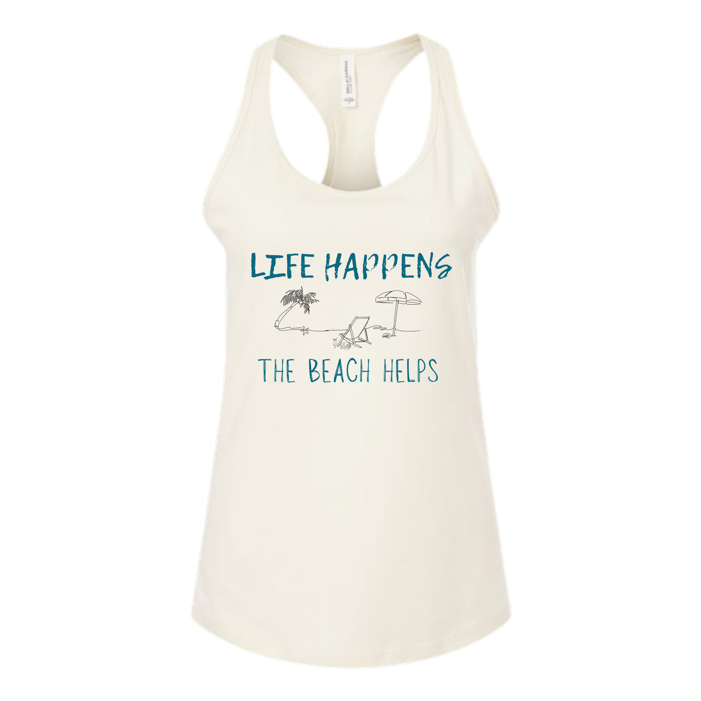 Life Happens The Beach Helps - Bella+Canvas - Women's Jersey Racerback Tank
