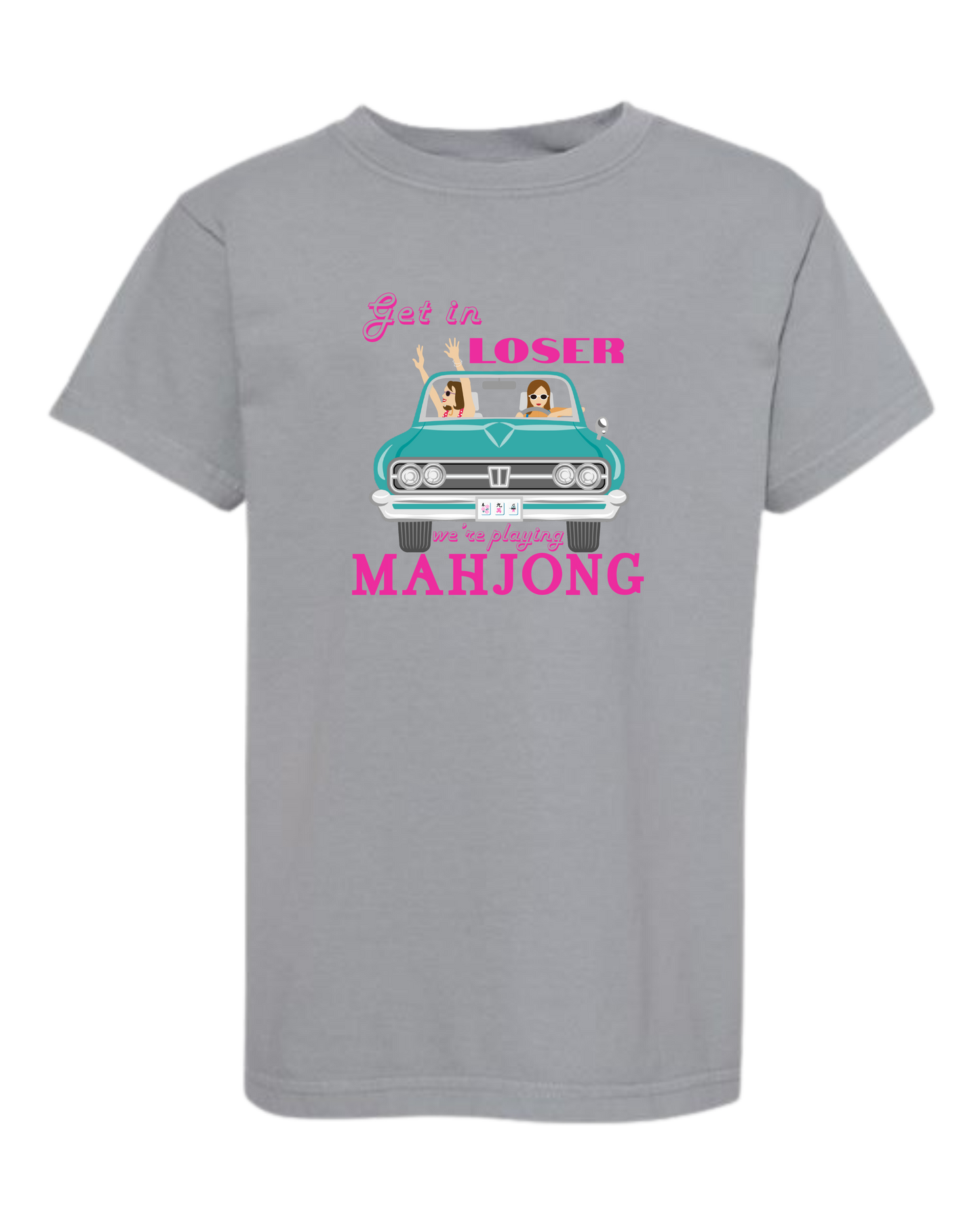 Get in Loser We're Playing Mahjong - Comfort Colors - Heavyweight Youth Tee - Neutral Colors & Blues