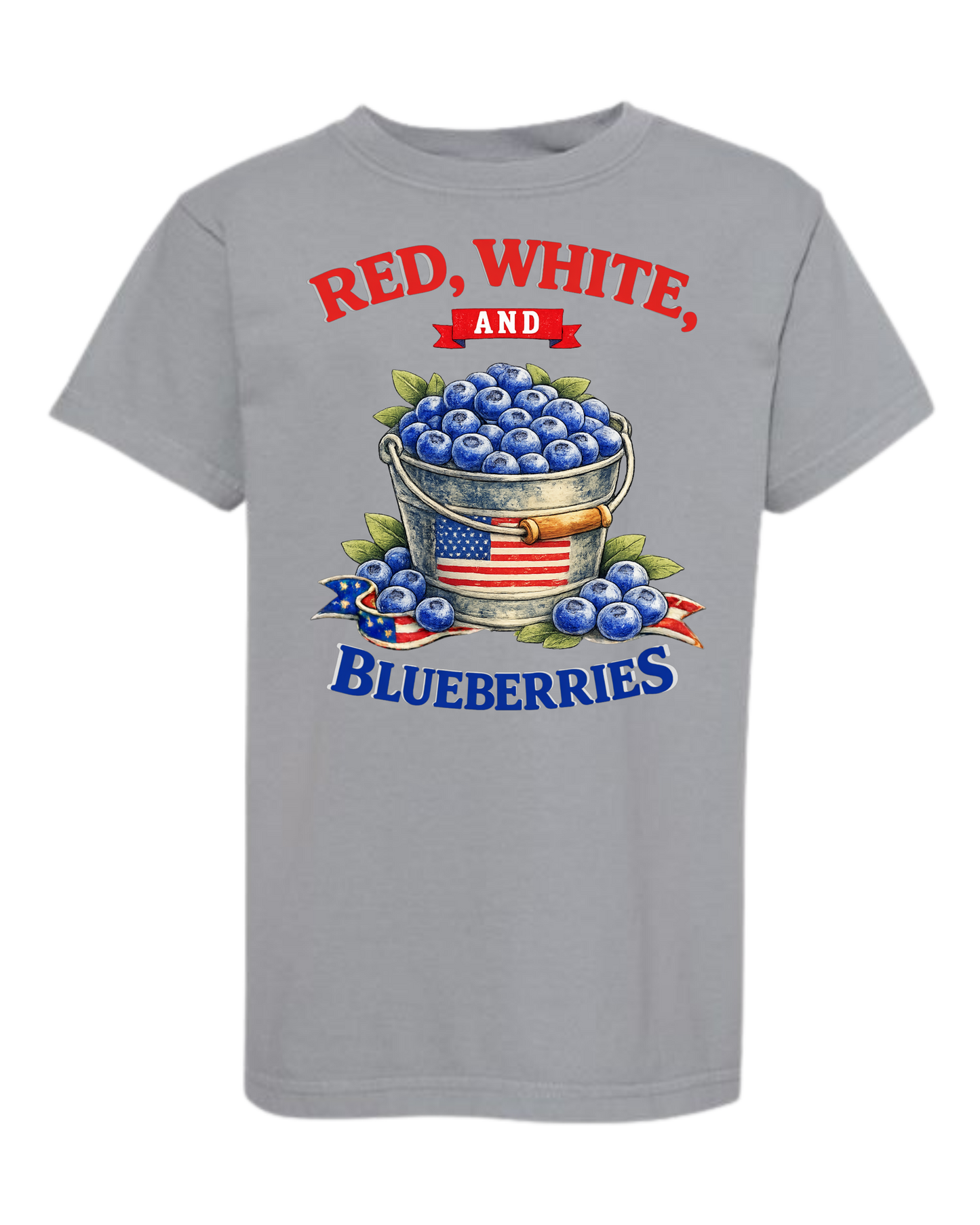 Red, White, And Blueberries - Comfort Colors - Heavyweight Youth Tee - Neutral Colors & Blues